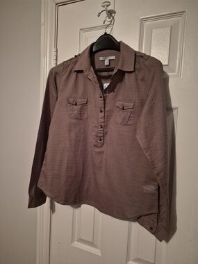 Old Navy Mauve Brown Long Sleeve Button Pullover Blouse
